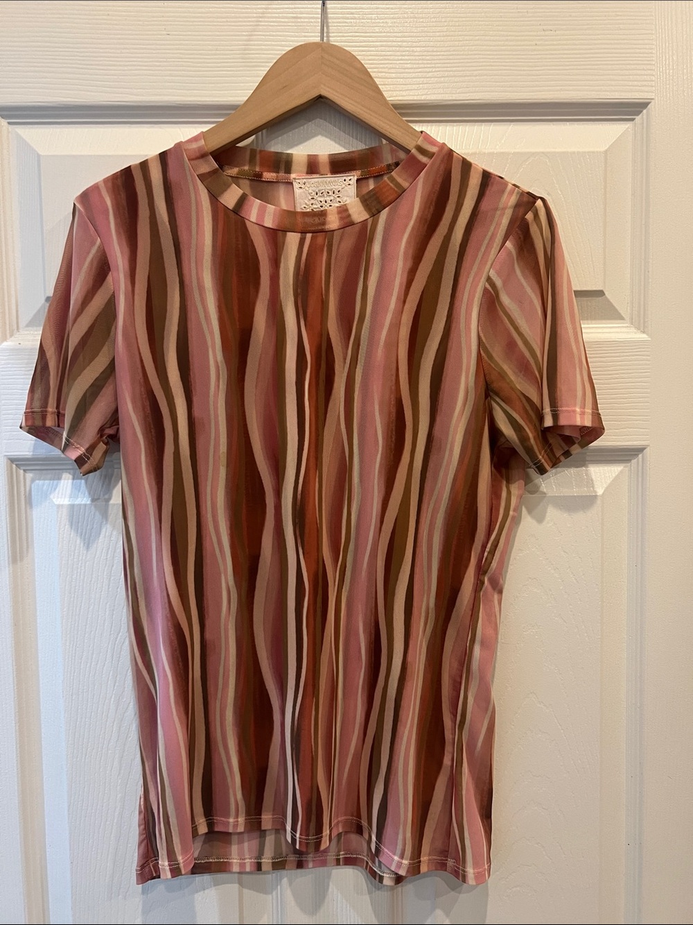 Striped Crew Neck Women’s Shirt in Pink and Brown